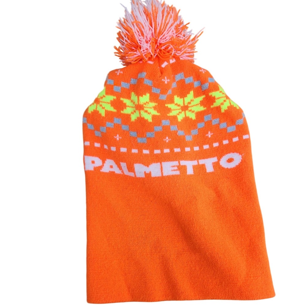 Palmetto Beanie Pom Knit Hat Orange Neon Green Winter Toque Made in‎ Calgary